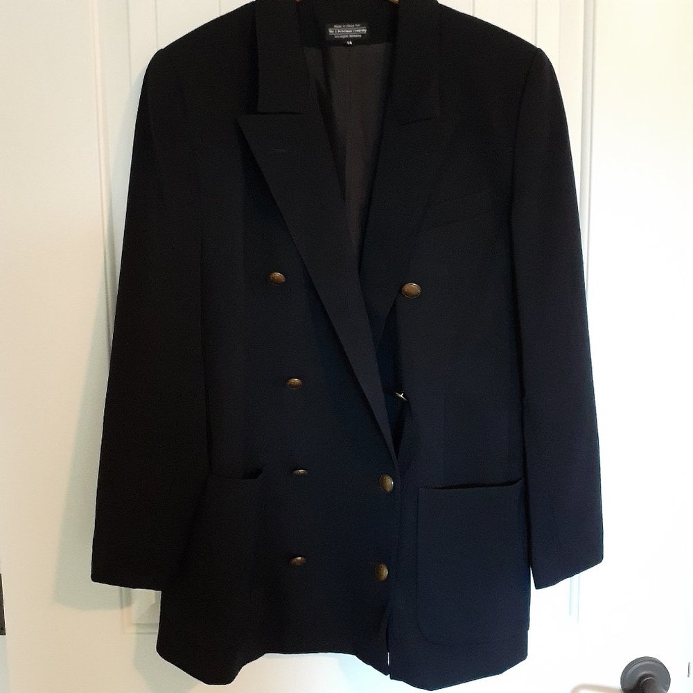 J. Peterman Double Breasted 8-Button Blazer Black Size 14